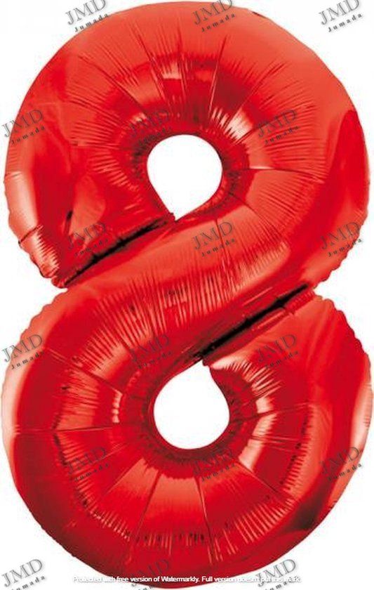 Folie ballon XL 100cm cijfer 8 rood - 8 jaar
