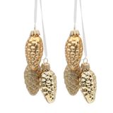 2 Lauscha 2 stuks elegante kerstboomversiering - kreeft glas Lauscha - kerstboomversiering glazen kegels set van 2 met 3 dennenappels in goud met textielband 6 cm, glans, mat, glinsterend.