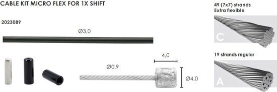 Elvedes Schakel kabelkit Micro flex ø3,2mm 2400mm/2500mm - Zilver