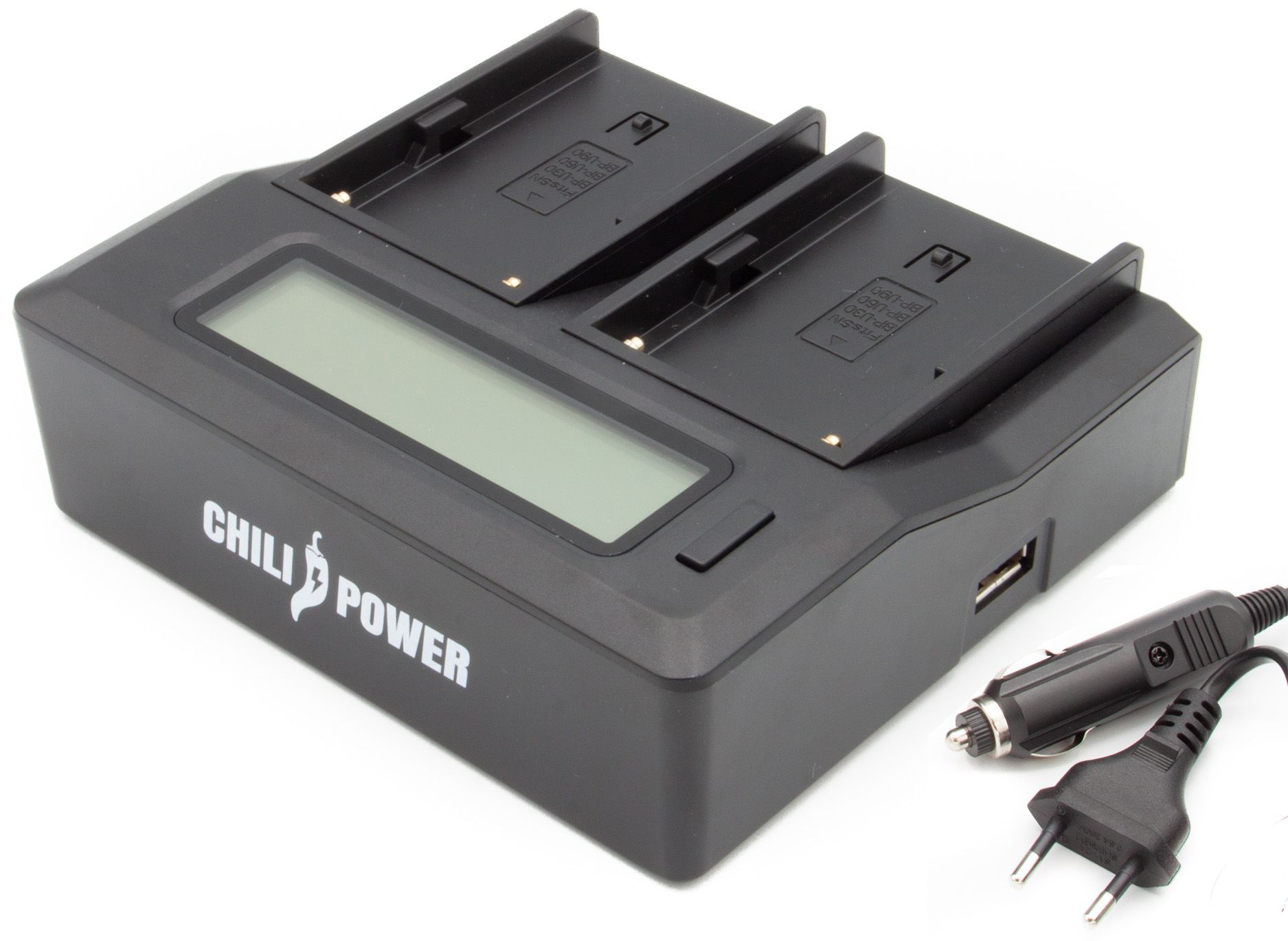 ChiliPower Duo oplader voor 2 camera-accu's Panasonic DMW-BLC12 en DMW-BLC12PP - met LCD scherm