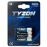 TYZON AAAA Batterijen 1,5 V Super Alkaline – 8 stuks | Duurzame micro-batterijen voor afstandsbediening, led-lampen, thermometer, speelgoed – kwikvrij