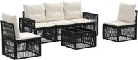 vidaXL Tuinbank - Set - 6 - st - Zwart - en - Crème - Wit - poly - rattan
