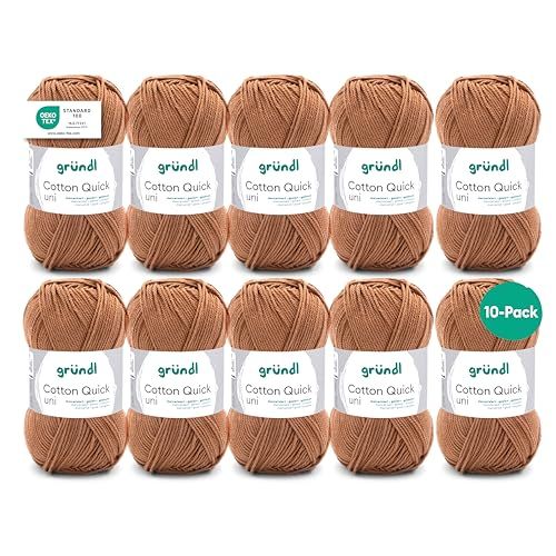 Gründl Wol Cotton Quick Uni - 10 x 50 g - breigaren - haakgaren - 100% katoen - huidvriendelijk en onderhoudsvriendelijk - naalddikte 3-4 - karamel