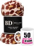 Bellatio Decorations Cadeau verjaardag 50 jaar/ Sarah vrouw - Fleece plaid/deken panter print met 50 great years awesome mok