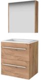 Basic Line Comfort 46 Badkamermeubelset - 60 x 46 cm - Met Grepen - 2 Lades - Acryl Wastafel - 1 Kraangat - Spiegelkast - Whisky Oak