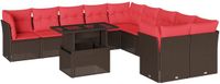 vidaXL 11-delige tuinbankset met kussens, bruin, polyrotan