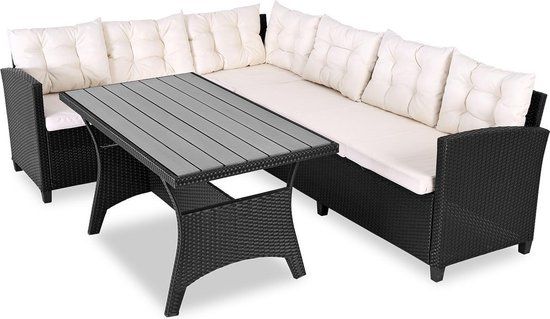 Casaria Loungeset - 6 Personen Eettafel Polyrottan – Crème Zwart