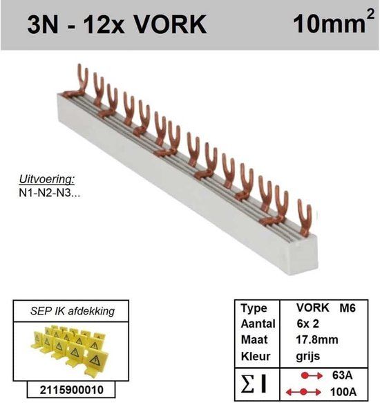 Enzo SEP Verdeelkam 3f+n Vork 12p 18mm M6 Grijs F04012G56