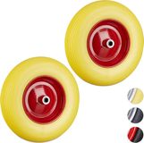 Merkloos / Sans marque Kruiwagenwiel 4.80 4.00-8 - Set van 2 - Massief Rubber - 39 cm - Tot 100 kg - Anti Lek - Geel-Rood