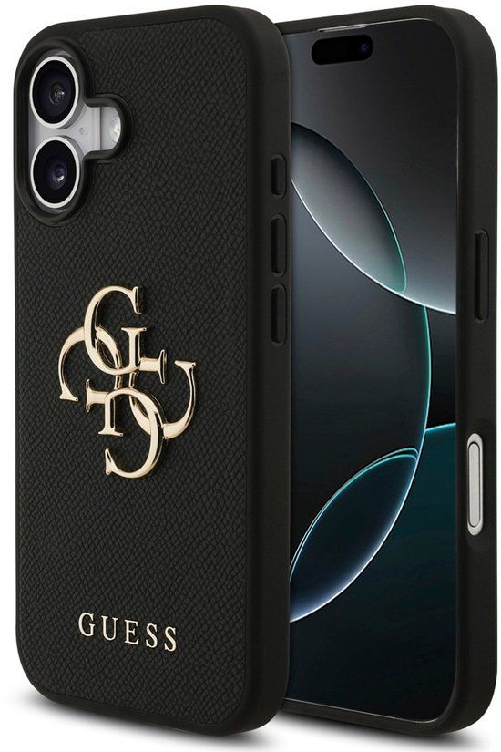 Guess Back Cover voor iPhone 17 - Zwart - Luxe textuur - Goudkleurig logo
