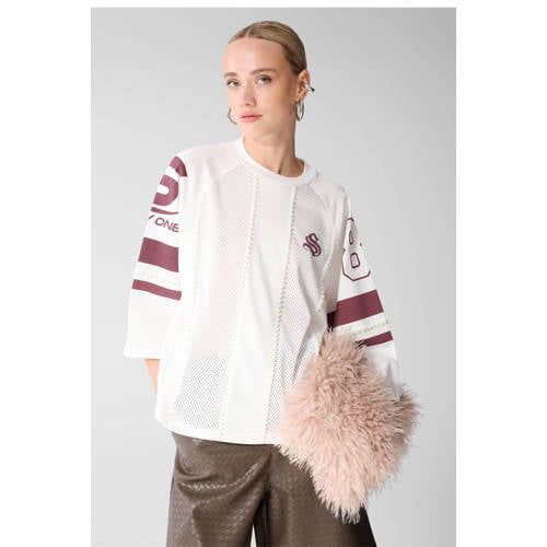 Shoeby top met parels en tekst - ecru