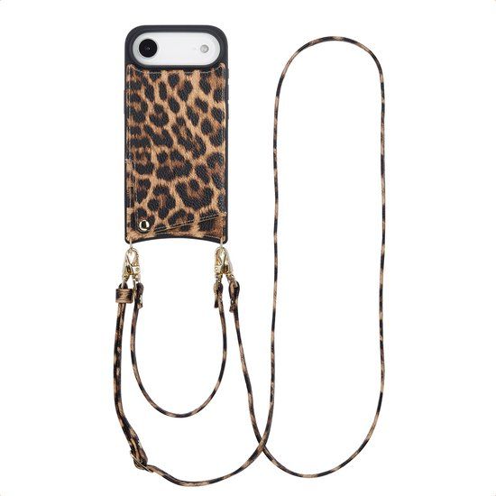 Selencia Hoesje - Geschikt voor Apple iPhone Air - Backcover met koord en pashouder - Leopard