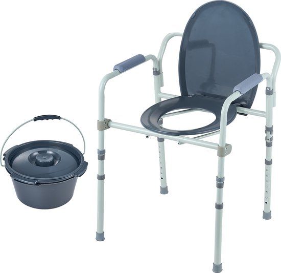 VEVOR Toiletstoel, Nachtkastje met Bredere Toiletbril, 7 Niveaus In Hoogte Verstelbaar 44-59 Cm, Afneembare Emmer Van 5,8 Liter, Eenvoudig Te Monteren, Capaciteit 158,8 Kg, Verhoogde Toiletbril