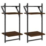 VidaXL Wandschappen 2-laags met stangen 2 st 30x25x65 cm bruineiken