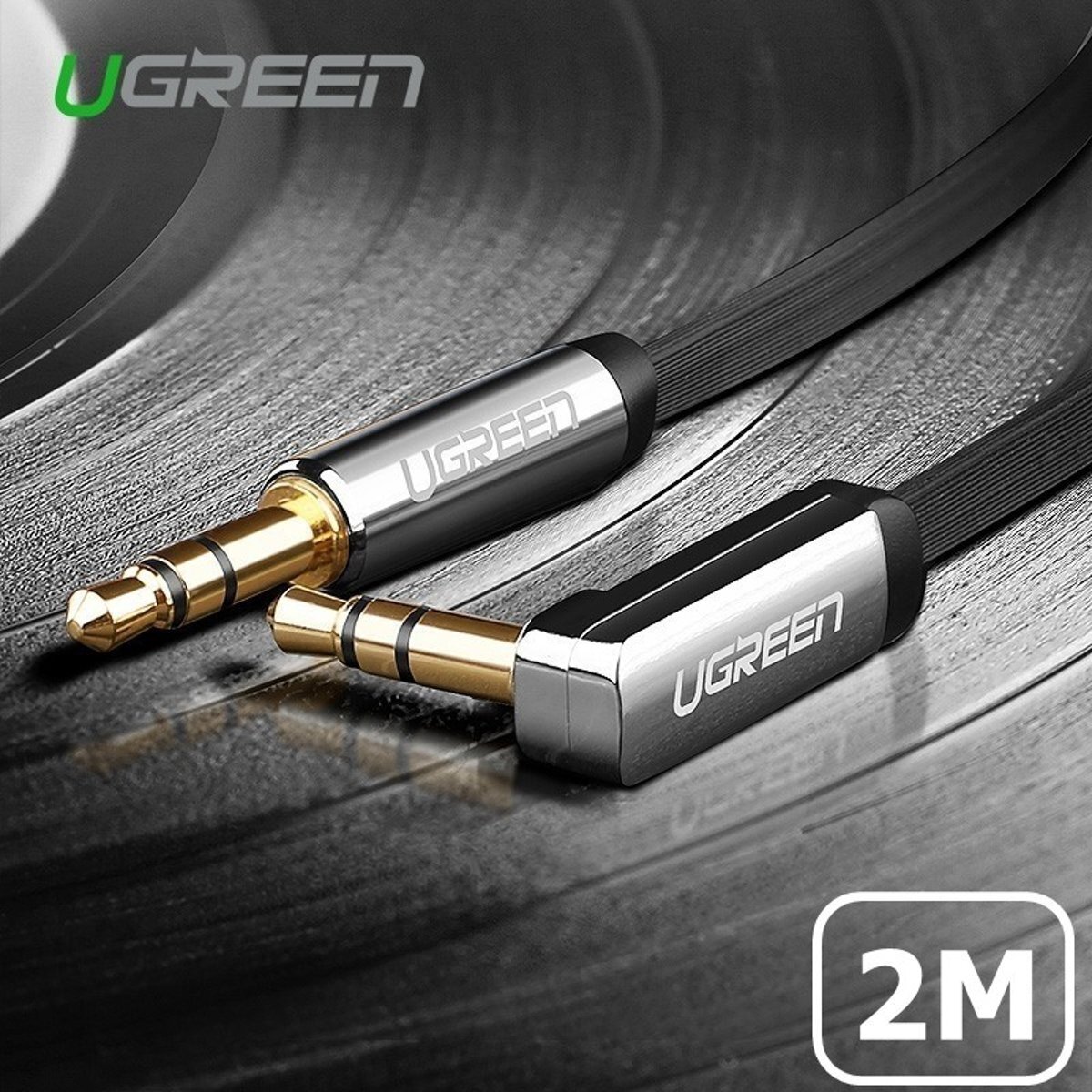 Ugreen 2 Meter â€“ Zwart - Mannetje naar Mannetje - Premium 3.5mm haaks audiokabel Ultra Plat