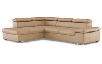 CAVADORE Echt lederen slaapbank Valerie met voetenbank/hoekbank met bedfunctie + hoofdeinde verstelling / 272 x 73 x 226 / beige leer