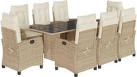 vidaXL 9-delige tuinset met kussens, beige, van polyrotan