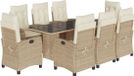 vidaXL 9-delige tuinset met kussens, beige, van polyrotan