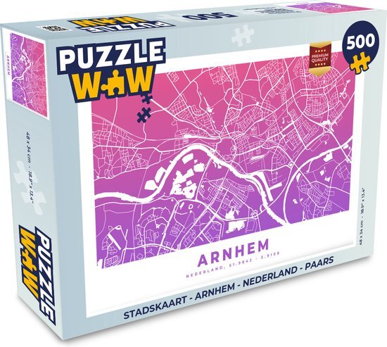 MuchoWow Puzzel Stadskaart - Arnhem - Nederland - Paars - Legpuzzel - Puzzel 500 stukjes - Plattegrond - Sinterklaas cadeautjes - Sinterklaas voor grote kinderen