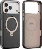 TORRAS Ostand Q Pro Leather - Hoesje Geschikt voor Apple iPhone 17 Pro - Compatibel met MagSafe - 360° Draaibare Magnetische Standaard - Back Cover Kickstand Ring - Zwart