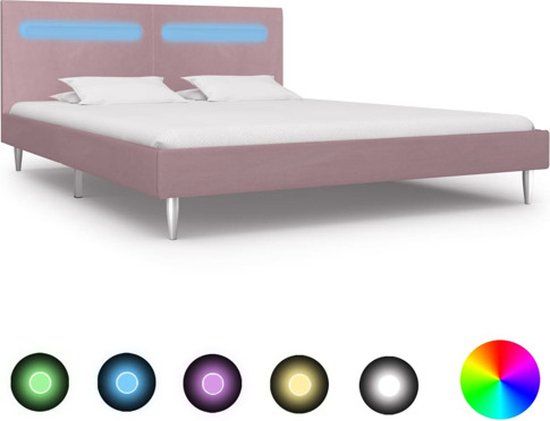 vidaXL Bedframe met LED stof roze 180x200 cm