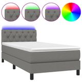 VidaXL Boxspringbed met matras en LED-verlichting, donkergrijs, 90x190 cm, gestoffeerd