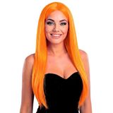 Finidi Oranje pruik met lang stijl haar