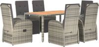 vidaXL 7-delige Tuinset met Kussens Poly Rattan Grijs