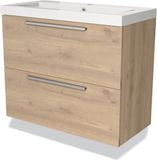 Maxaro Badkamermeubel 80cm Modulo Slim Lichtbruin Eiken 2 Lades Vlak Wastafel Mineraalmarmer - 6095831691699
