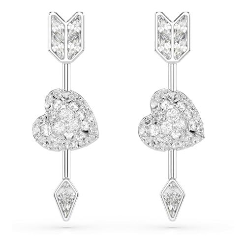 Swarovski Idyllia Oorhangers, Verschillende slijpvormen, Hart met pijl, Wit, Rodium toplaag
