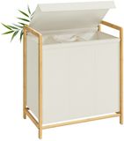 Songmics Wasmand – Bamboe frame – 2 compartimenten – Afneembaar deksel – 100 L – Crèmewit – 65 x 40 x 78 cm