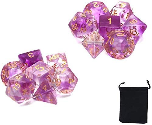 DollaTek Transparante polyedrale dobbelstenen Set tafelspellen Dobbelstenen 2 sets Dobbelstenen 2 x 7 (14 stuks) Die-serie D20 D12 D10 D8 D6 D4 DND-dobbelstenen DND RPG MTG Dubbele kleuren Een stuk (zwart)