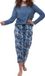 Ammann Dames pyjama Night & Home blauw gebloemd lange mouw 50% Katoen, 50% Modal XL
