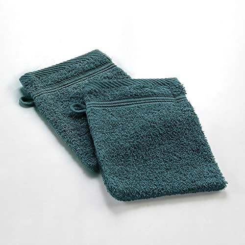 Douceur d'Intérieur 2 washandjes - 15 x 21 cm - smaragd - 100% katoen - twissen