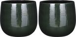 Mica Decorations - Pot de fleurs - 2x pièces - céramique - vert foncé brillant/tacheté - D25/H20 cm