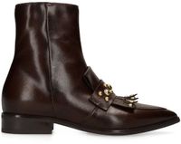 Manfield - Dames - Bruine leren enkellaarsjes met studs - Maat 39