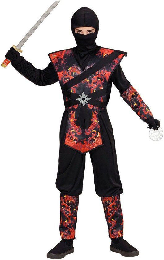 Widmann Ninja Vlammende Draak Dojo Jongen Maat 140 Carnaval kostuum Verkleedkleding