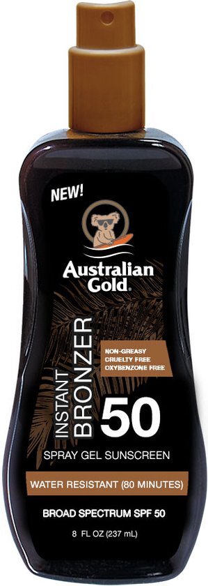 Australian Gold Sunscreen met Bronzer Spray Gel SPF50
