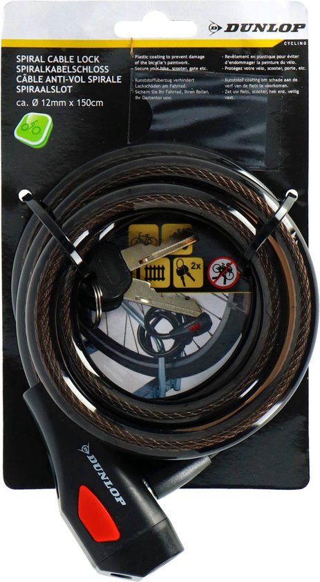 Dunlop Spiraalslot - Fiets - 12 mm x 150 cm - Zwart
