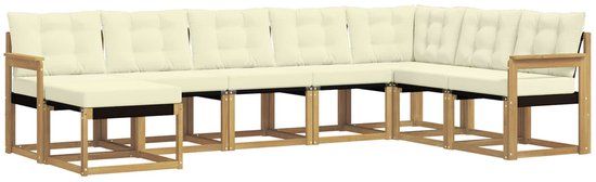 vidaXL Hoek loungeset Wit en crème Acacia hout