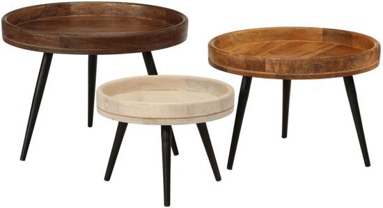 vidaXL Salontafels Rond - 3 stuks - Massief Mangohout
