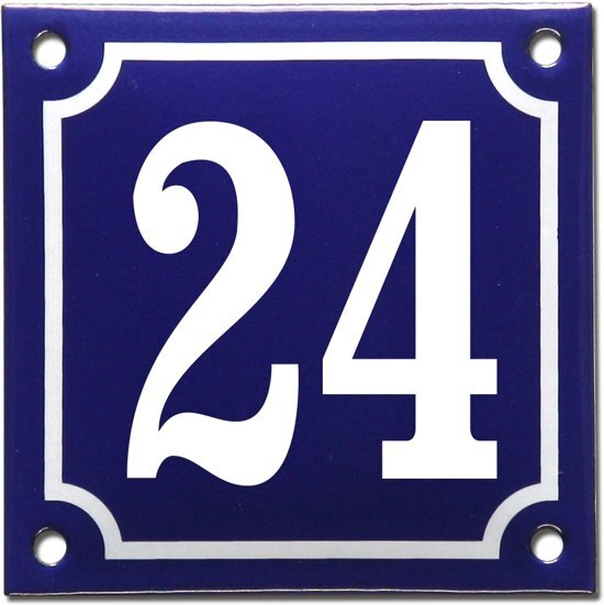 EmailleDesignÂ® Emaille huisnummer blauw/wit nr. 24