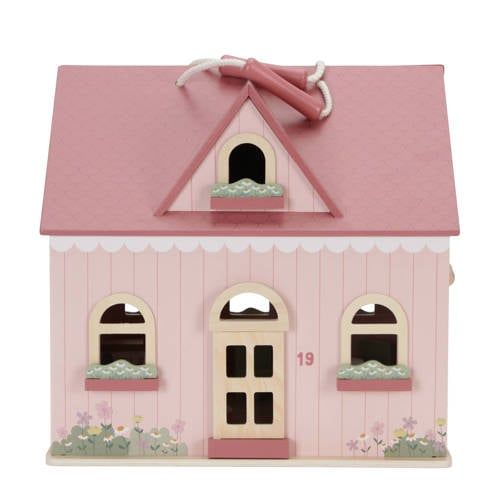 Little Dutch Draagbaar Houten Poppenhuis FSC - Roze - Inclusief meubels en poppen