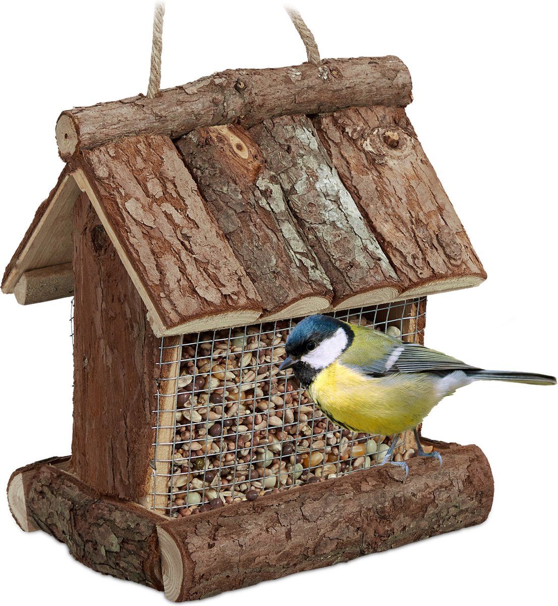 Relaxdays Vogelvoederhuisje Hangend - Vogelhuisje - Voedersilo - Tuinvogels - Bruin