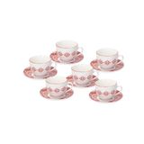 Avilia Set van 6 koffiekopjes en schoteltjes, Arabische decoraties, porselein, 270 cc, wit en rood