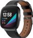 Strap-it Smartwatch bandje leer - leren bandje geschikt voor Fitbit Versa 3 / Fitbit Sense - strak zwart
