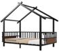 StarTech Kinderbed in huisstijl - Metalen eenpersoonsbed - 90 x 200 cm - Zwart - Veiligheidshekjes - Dakontwerp - Decoratieve omlijsting - Stabiele constructie