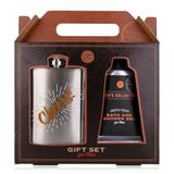 Accentra cadeauset MEN'S COLLECTION voor heren, heupfles van roestvrij staal en 60 ml bad- en douchegel in een geschenkdoos van kraftpapier, bruin - zwart