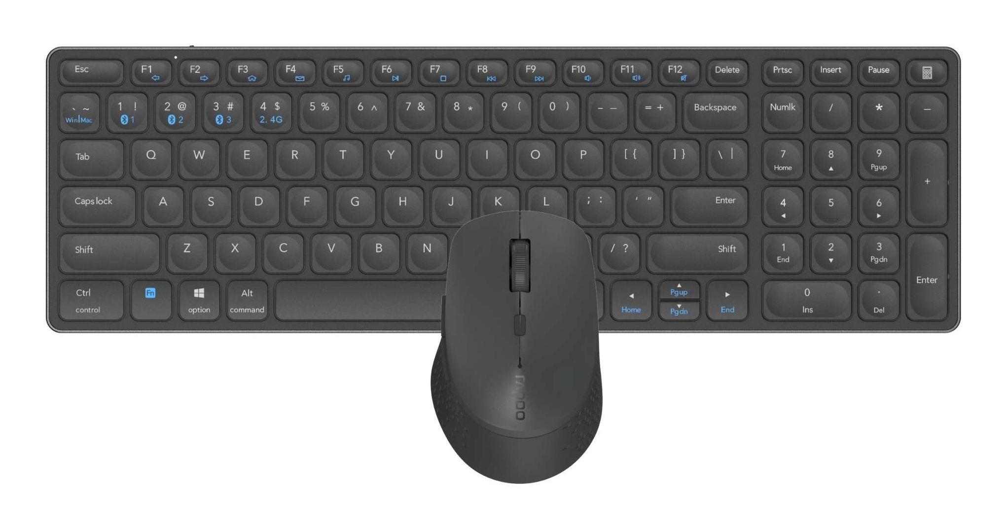 Rapoo 9700M Draadloos multimode Blade Combo Set - QWERTY US - Donkergrijs