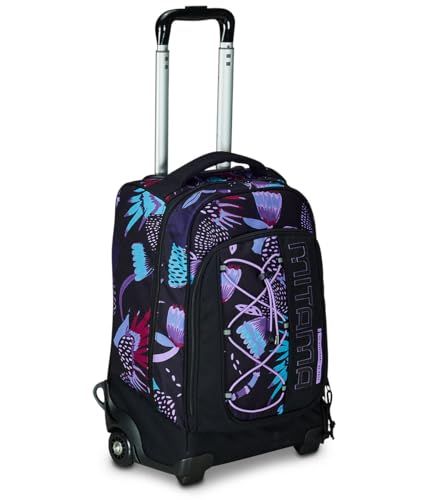 Mitama Trolley DR School Purple Bloom, met mega vak en dubbele handgreep, zwart en paars, basisschool en vrije tijd, meisjes, Zwart, Eén maat, trolley
